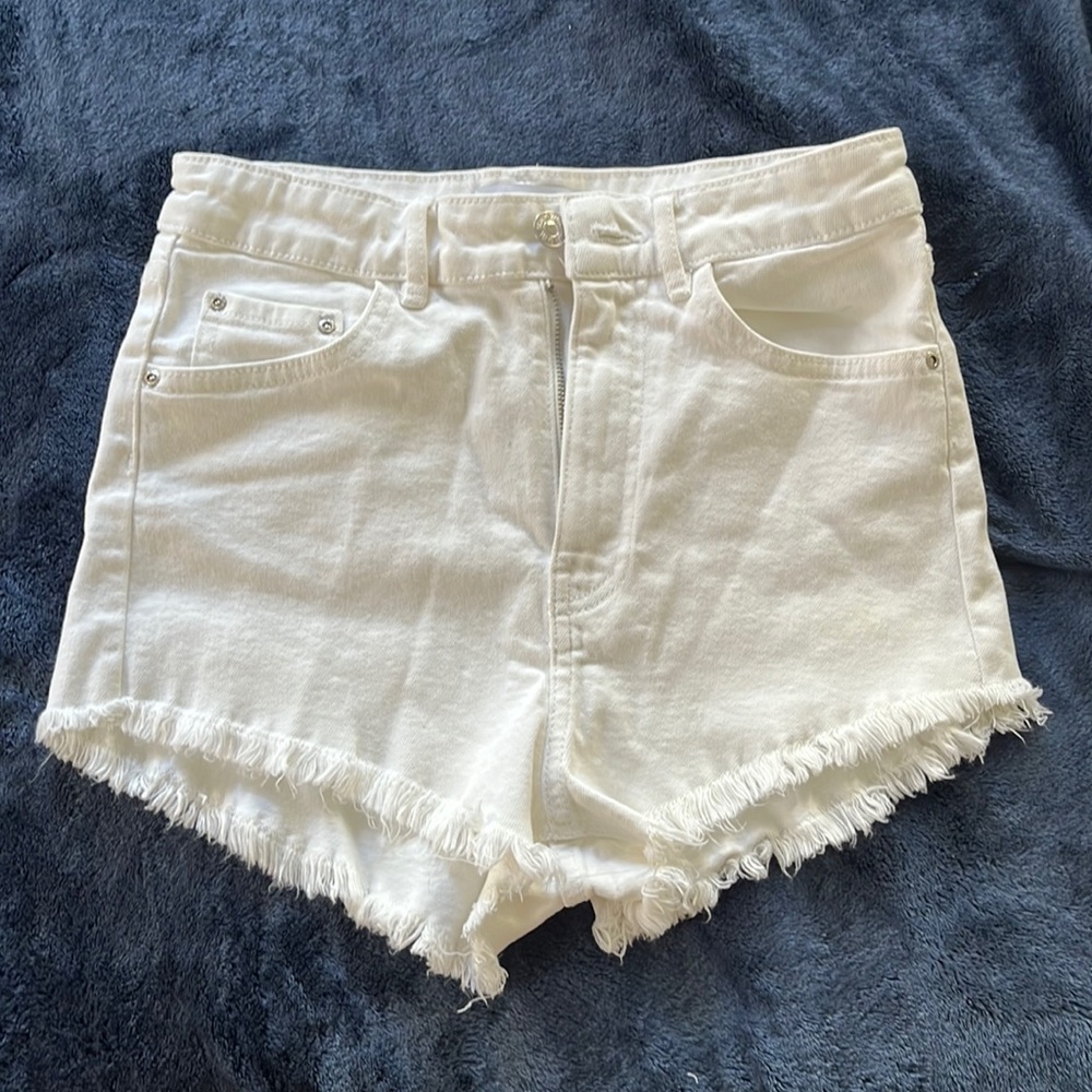 ZARA white high waisted cut offs